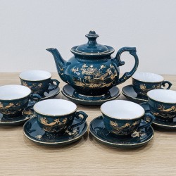 Bộ ấm trà đẹp vẽ vàng xanh cổ vịt Vinh Hoa Phú Quý AC85A