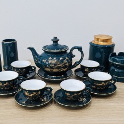 Bộ ấm trà đẹp vẽ vàng xanh cổ vịt Vinh Hoa Phú Quý AC85A-PK