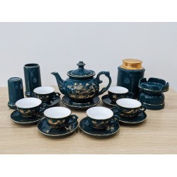 Bộ ấm trà đẹp vẽ vàng xanh cổ vịt Vinh Hoa Phú Quý AC85A-PK