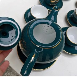 Bộ ấm trà đẹp vẽ vàng xanh cổ vịt cảnh làng quê AC85C Bộ ấm trà đẹp vẽ vàng xanh cổ vịt cảnh làng quê AC85C
