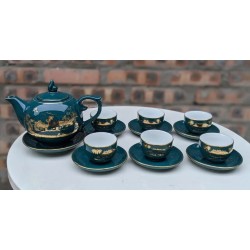 Bộ ấm trà đẹp vẽ vàng xanh cổ vịt cảnh làng quê AC85C Bộ ấm trà đẹp vẽ vàng xanh cổ vịt cảnh làng quê AC85C