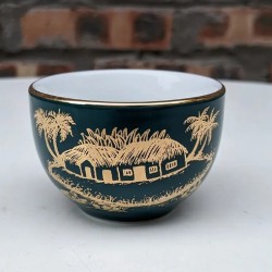 Bộ ấm trà đẹp vẽ vàng xanh cổ vịt cảnh làng quê AC85C