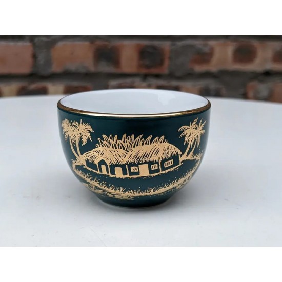 Bộ ấm trà đẹp vẽ vàng xanh cổ vịt cảnh làng quê AC85C