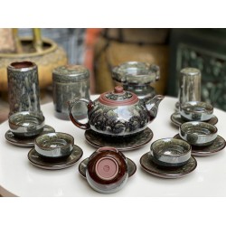 Bộ ấm trà Bát Tràng men hỏa biến Lục Thạch AC89 Bộ ấm trà Bát Tràng men hỏa biến Lục Thạch AC89
