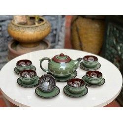 Bộ ấm trà Bát Tràng men hỏa biến Xanh Ngọc AC89B Bộ ấm trà Bát Tràng men hỏa biến Xanh Ngọc AC89B