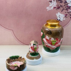 Ấm chén Bát Tràng men vân đá nâu vẽ vàng hoa sen nổi AC90A Ấm chén Bát Tràng men vân đá nâu vẽ vàng hoa sen nổi AC90A