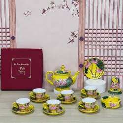 Ấm chén Bát Tràng men vân đá vàng vẽ vàng hoa sen nổi AC90C Ấm chén Bát Tràng men vân đá vàng vẽ vàng hoa sen nổi AC90C