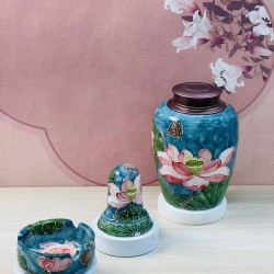 Ấm chén Bát Tràng men vân đá xanh dương vẽ vàng hoa sen nổi AC90D Ấm chén Bát Tràng men vân đá xanh dương vẽ vàng hoa sen nổi AC90D