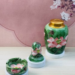 Ấm chén Bát Tràng men vân đá xanh vẽ vàng hoa sen nổi AC90PK Ấm chén Bát Tràng men vân đá xanh vẽ vàng hoa sen nổi AC90PK