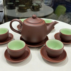 Ấm chén tử sa Bát Tràng vuông cao nâu kẻ chỉ AC91 Ấm chén tử sa Bát Tràng vuông cao nâu kẻ chỉ AC91