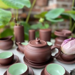 Ấm chén tử sa Bát Tràng trống đai nâu lòng xanh AC91B Ấm chén tử sa Bát Tràng trống đai nâu lòng xanh AC91B