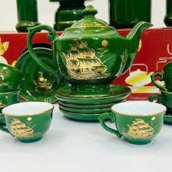 Bộ ấm trà đẹp vẽ vàng Thuận Buồm Xuôi Gió AC94