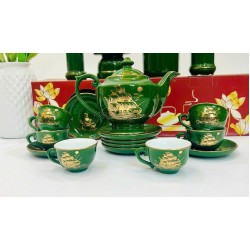 Bộ ấm trà đẹp vẽ vàng Thuận Buồm Xuôi Gió AC94