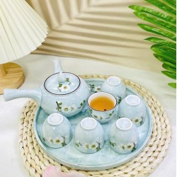 Ấm chén Bát Tràng vẽ hoa mận trắng men vân đá xanh dương nhạt AC96A Ấm chén Bát Tràng vẽ hoa mận trắng men vân đá xanh dương nhạt AC96A