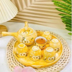 Ấm chén Bát Tràng vẽ hoa mận trắng men vân đá vàng nhạt AC96B Ấm chén Bát Tràng vẽ hoa mận trắng men vân đá vàng nhạt AC96B