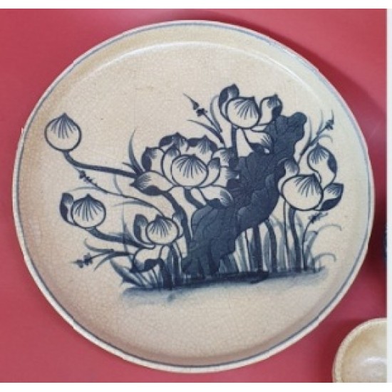 Bộ ấm trà thờ Bát Tràng men rạn giả cổ hoa sen ACT01A