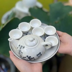 Bộ ấm trà thờ Bát Tràng hoa sen ACT02 Bộ ấm trà thờ Bát Tràng hoa sen ACT02