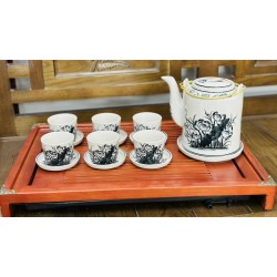 Bộ ấm tích Bát Tràng men bóng vẽ hoa sen AT06A