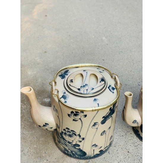 Ấm tích 10 lít men rạn giả cổ Bát Tràng vẽ sen phú quý AT07A