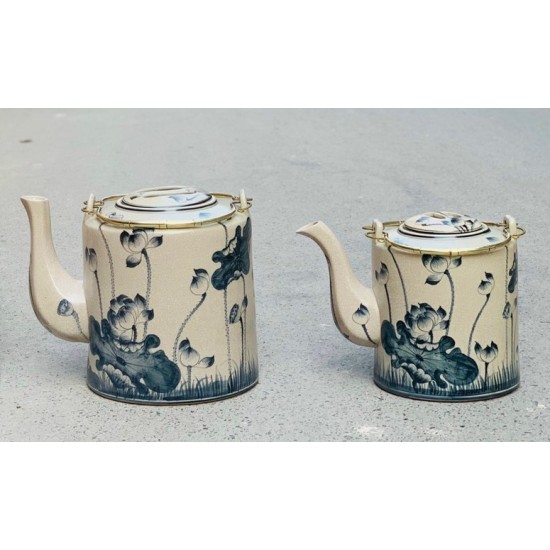 Ấm tích 10 lít men rạn giả cổ Bát Tràng vẽ sen phú quý AT07A