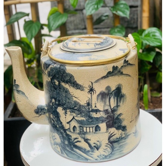 Ấm tích 20 lít men rạn giả cổ Bát Tràng vẽ phong thủy AT07B