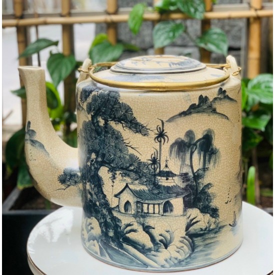 Ấm tích 20 lít men rạn giả cổ Bát Tràng vẽ phong thủy AT07B