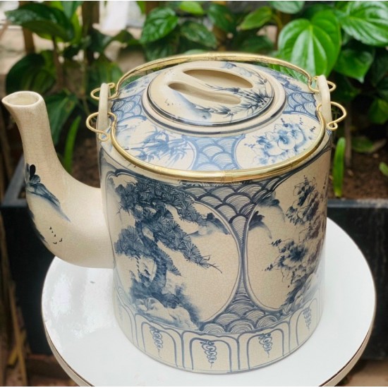 Ấm tích 10 lít men rạn giả cổ Bát Tràng vẽ tứ quý AT07C