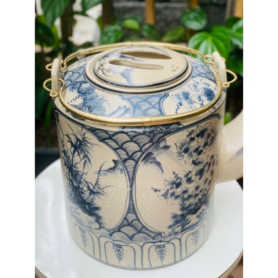 Ấm tích 10 lít men rạn giả cổ Bát Tràng vẽ tứ quý AT07C