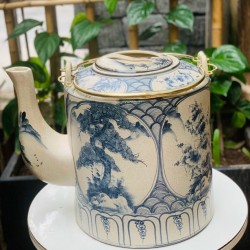 Ấm tích 10 lít men rạn giả cổ Bát Tràng vẽ tứ quý AT07C