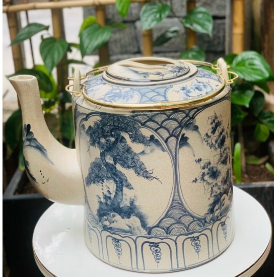 Ấm tích 10 lít men rạn giả cổ Bát Tràng vẽ tứ quý AT07C