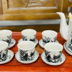 Bộ ấm tích Bát Tràng men bóng vẽ trúc lâm thất hiền AT08B