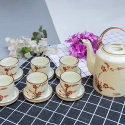 Bộ ấm tích pha trà xanh Bát Tràng men kem vẽ hoa đào 1,4 lít AT12C Bộ ấm tích pha trà xanh Bát Tràng men kem vẽ hoa đào 1,4 lít AT12C