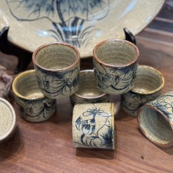 Bộ ấm tích Bát Tràng cao cấp men tiêu vẽ hoa sen chuồn AT13