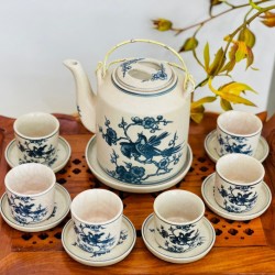 Ấm tích pha trà xanh vẽ chim uyên ương hoa đào men rạn AT04