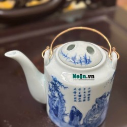 Ấm tích pha trà xanh Bát Tràng men lam giả cổ Trúc Lâm Thất Hiền Ấm tích pha trà xanh Bát Tràng men lam giả cổ Trúc Lâm Thất Hiền