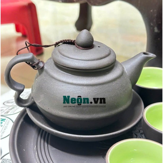 Bộ ấm chén tử sa Bát Tràng mai chi khay tròn AC56C