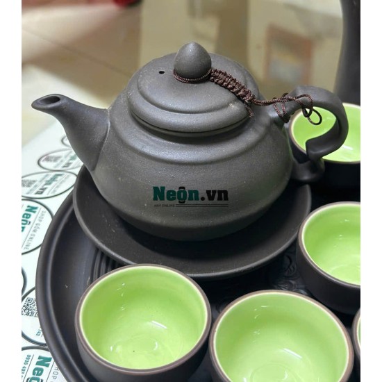 Bộ ấm chén tử sa Bát Tràng mai chi khay tròn AC56C