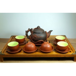 Ấm chén tử sa Bát Tràng đắp nổi hoa đào AC57A Ấm chén tử sa Bát Tràng đắp nổi hoa đào AC57A