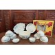 Bộ bát đĩa gốm sứ Bát Tràng vẽ hoa sen xanh BBD01A