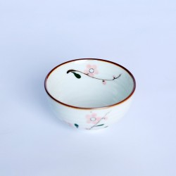 Bộ 10 bát ăn cơm Bát Tràng men kem vẽ hoa đào hồng BC02B