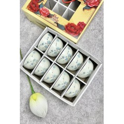 Bộ 10 bát ăn cơm Bát Tràng men kem vẽ hoa đào xanh BC02C