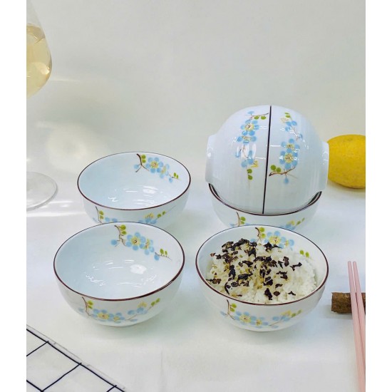 Bộ 6 bát ăn cơm Bát Tràng vẽ đào xanh BC03