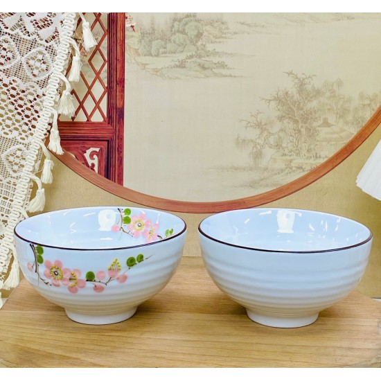Bộ 6 bát ăn cơm Bát Tràng vẽ đào hồng BC03A