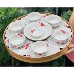 Bộ bát đĩa hoa mặt trời vẽ hoa đào đỏ DA05 Bộ bát đĩa hoa mặt trời vẽ hoa đào đỏ DA05