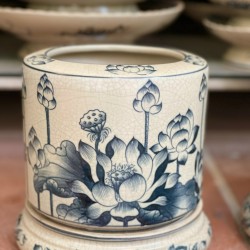 Bát hương men rạn giả cổ Bát Tràng vẽ sen nhiều kích thước BH01A