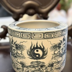 Bát hương men rạn giả cổ Bát Tràng vẽ rồng trầu mặt nguyệt nhiều kích thước BH02A