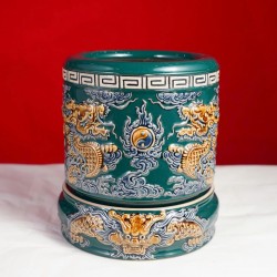Bát hương Bát Tràng men xanh lục đắp nổi rồng BH04XL