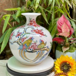 Bình hút tài lộc chim trĩ hoa đào Bát Tràng BL23C