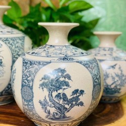 Bình hút lộc men rạn vẽ tứ quý BL10C