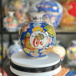 Bình hút lộc vẽ vàng kim hoa sen phú quý tài lộc cao 22cm BL14K